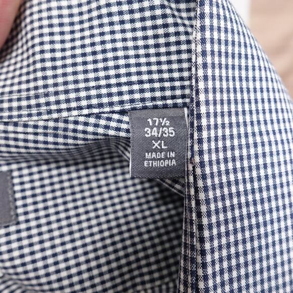 Van Heusen Shirt Mens XL 17.5 34/35 Blue White Check Dress Wrinkle Free - Picture 7 of 9